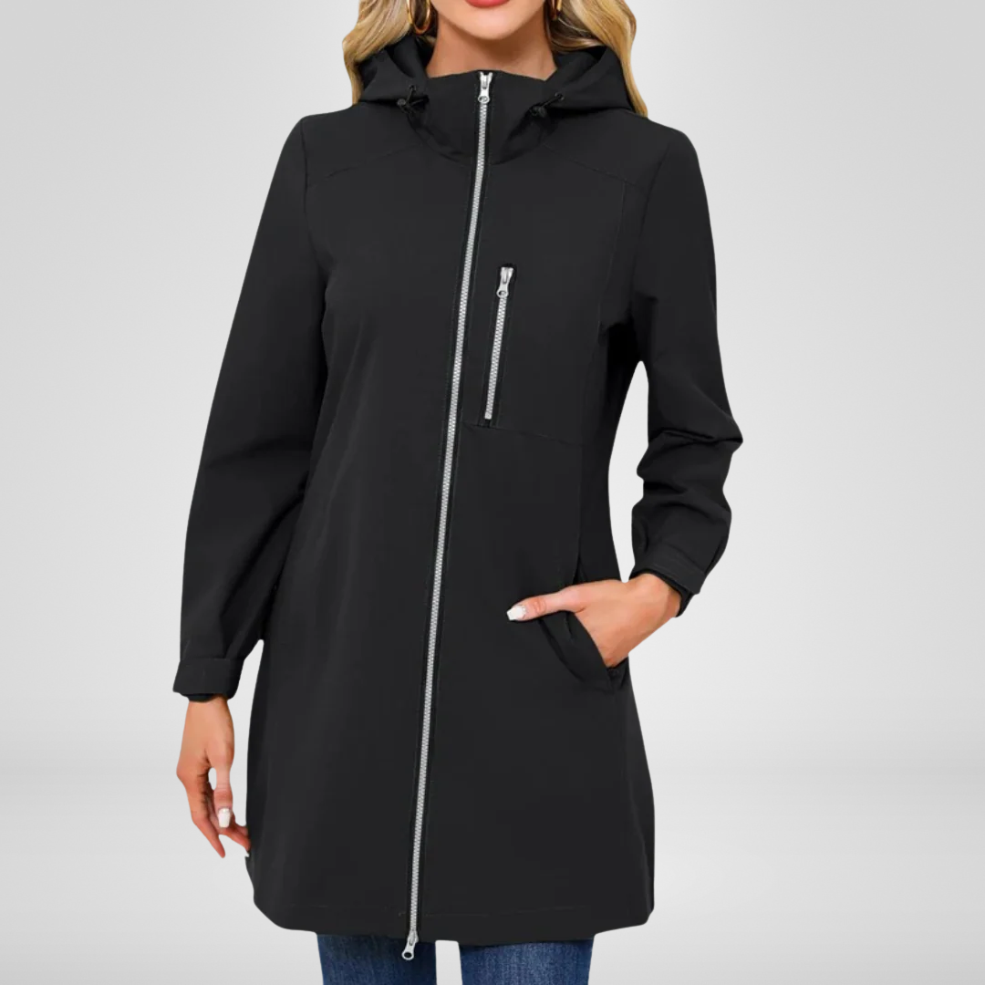 Veste Longue à Capuche avec Protection Contre les Intempéries pour Femme | Idéale pour la Mi-Saison et les Journées de Pluie