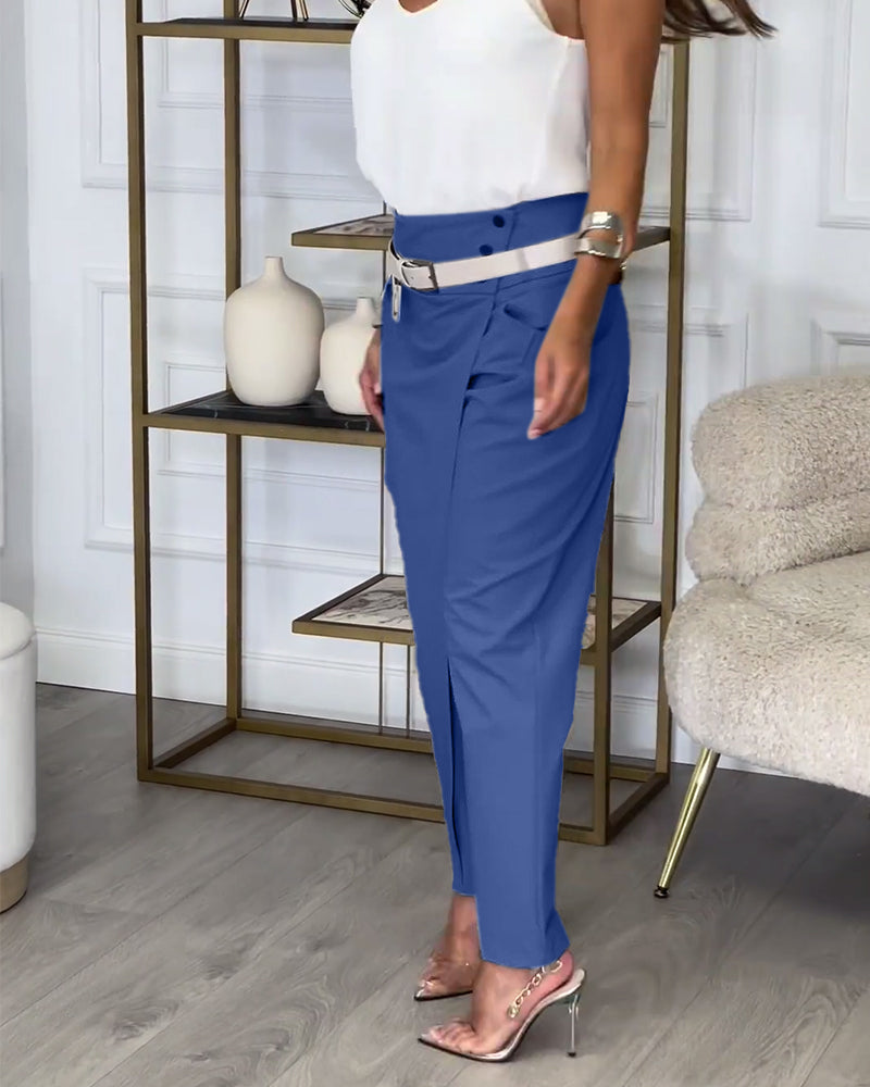 Pantalon Patchwork avec Ceinture pour Femme | Idéal pour Toutes les Saisons