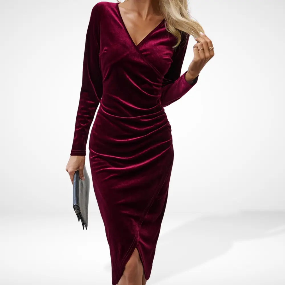 Robe Drapée Avec Coupe Croisée Et Manches Longues Pour Femme | Idéale Pour Les Soirées