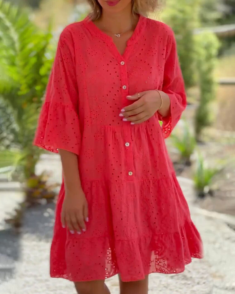 Robe d'Été avec Col en V et Manches Évasées pour Femme | Idéale pour la Saison Chaude        Ask ChatGPT