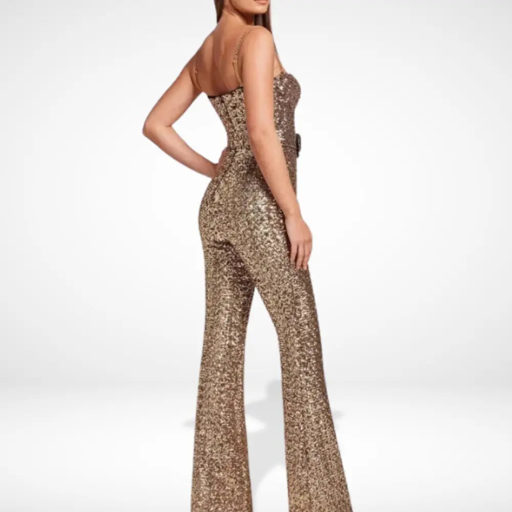 Combinaison Bustier avec Paillettes Et Ceinture pour Femme | Idéale pour Les Événements Et Soirées