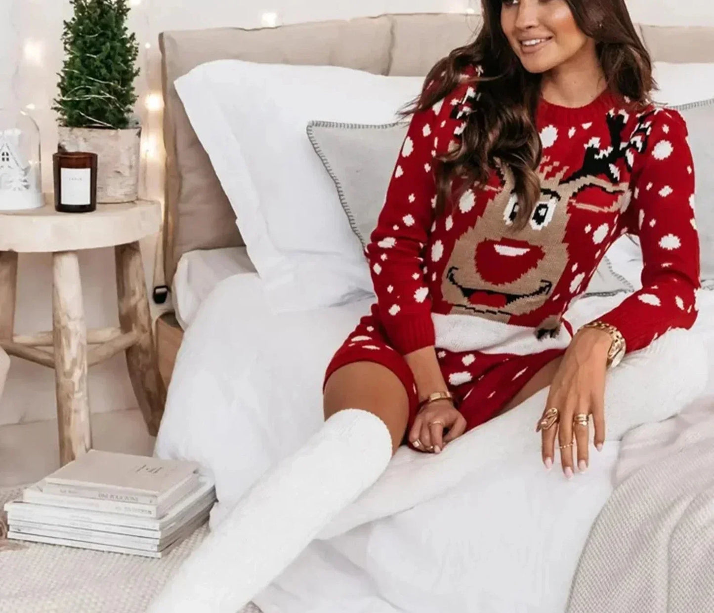 Robe Rouge Hivernale pour Femme avec Motif Tricoté | Idéale pour Les Fêtes De Noël