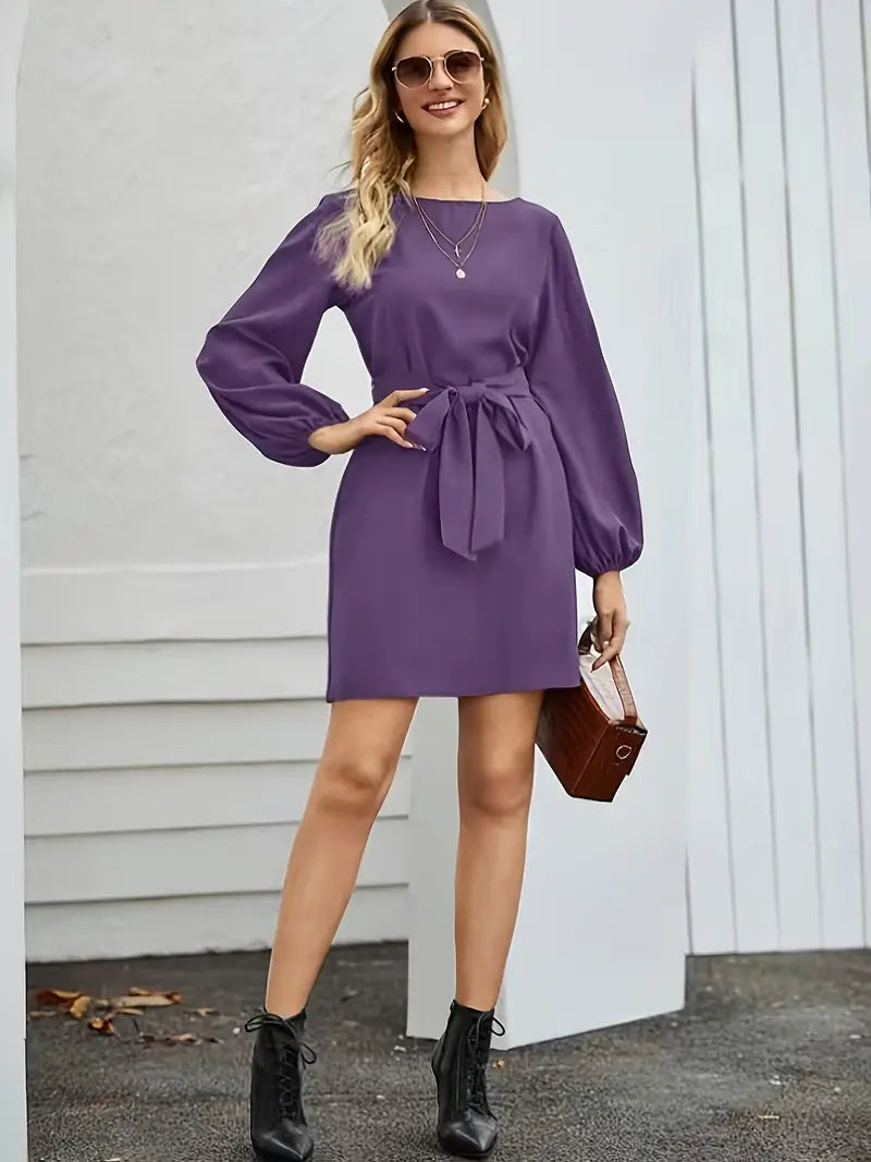 Robe Ceinturée à Manches Lanterne pour Femme | Idéale pour le Travail et les Sorties