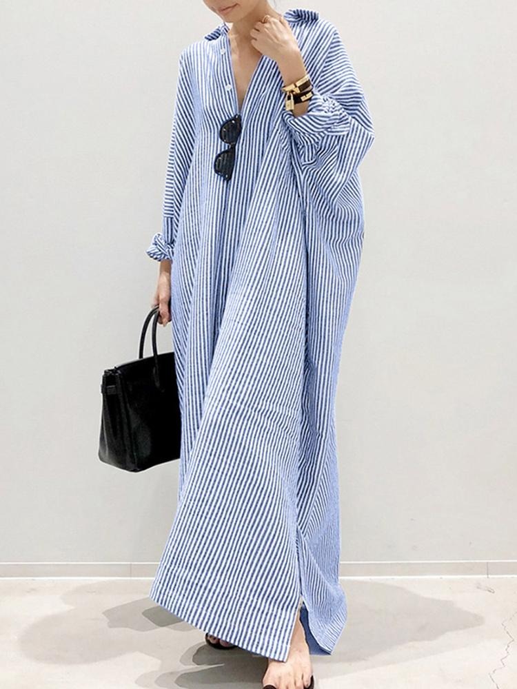 Robe Longue à Rayures avec Manches Amples pour Femme | Idéale pour l'Été et les Sorties Décontractées