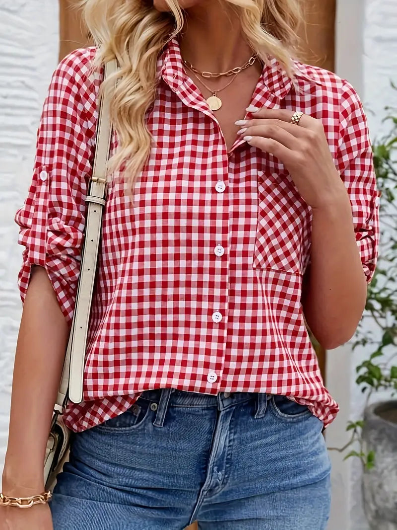 Blouse à Carreaux avec Fermeture Boutonnée pour Femme | Idéale pour l’Été