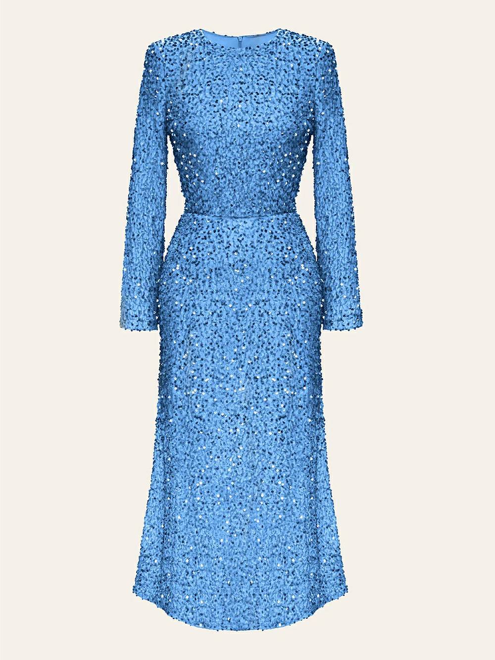 Robe Midi À Manches Longues avec Détails Brillants pour Femme | Idéale pour Les Soirées Et Réceptions