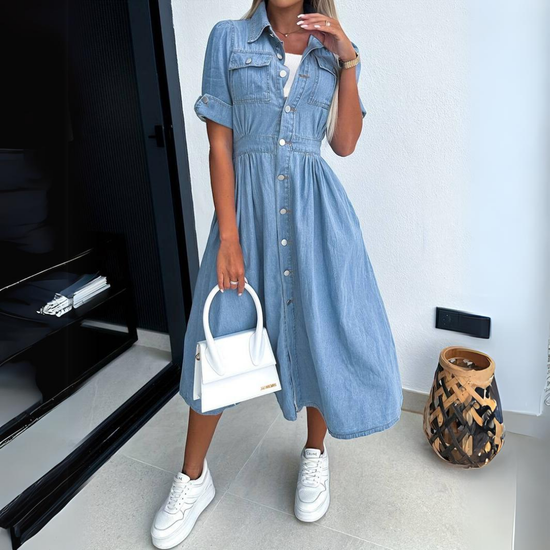 Robe à Manches Courtes avec Boutons pour Femmes | Idéale pour Tenues Décontractées ou Formelles