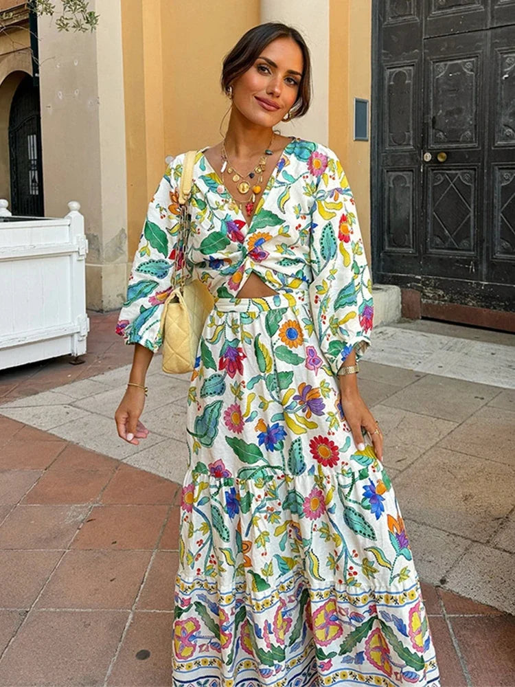 Robe Longue à Motif Floral avec Manches Bouffantes pour Femmes | Idéale pour les Journées en Extérieur