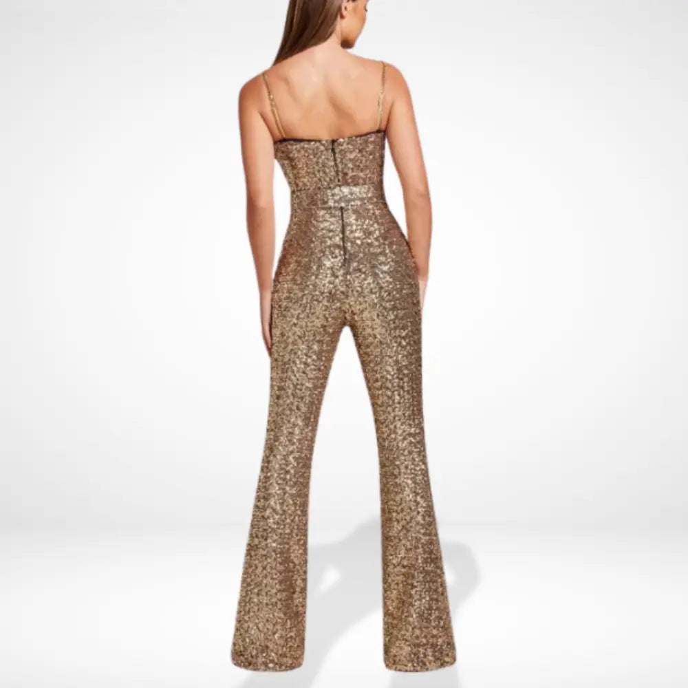 Combinaison Bustier avec Paillettes Et Ceinture pour Femme | Idéale pour Les Événements Et Soirées