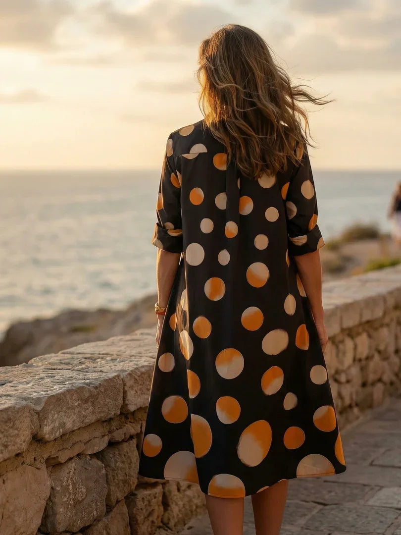Robe à col chemise et imprimé pois pour femmes
