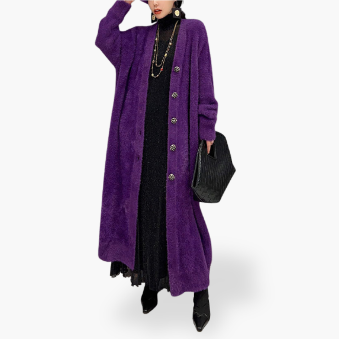Cardigan Long à Col en V avec Boutons pour Femme déal pour l’Automne et l’Hiver