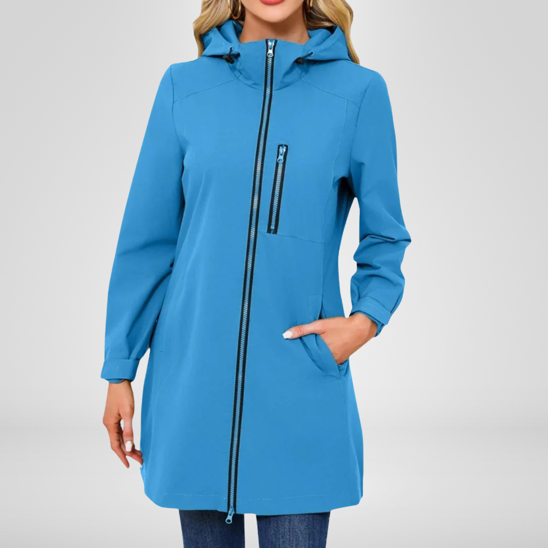 Veste Longue à Capuche avec Protection Contre les Intempéries pour Femme | Idéale pour la Mi-Saison et les Journées de Pluie