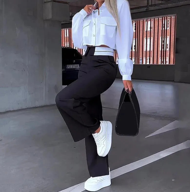 Ensemble Blazer Rayé Et Pantalon À Cordon Pour Femme | Idéal Pour Le Travail Et Les Réunions