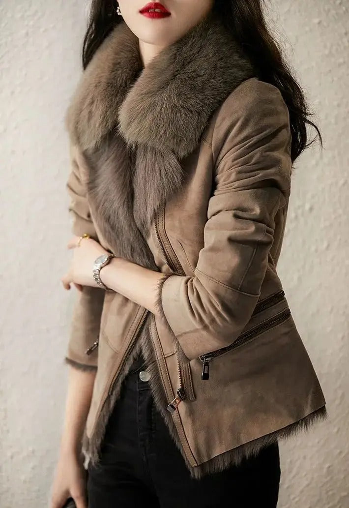 Veste Biker avec Col Imitation et Fermeture Zippée pour Femme | Idéale pour l’Automne et l’Hiver