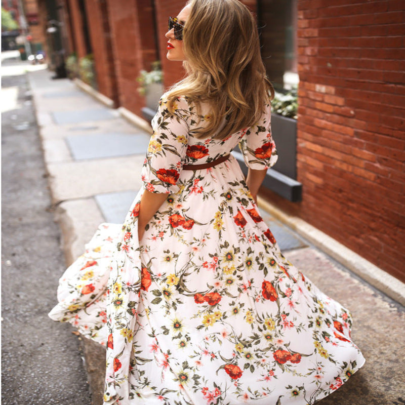 Robe A-Ligne avec Manches Mi-Longues et Encolure Ronde pour Femme | Idéale pour l’Été