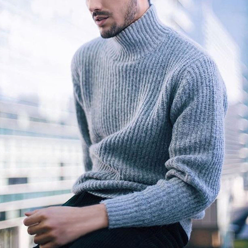 Pull d’Hiver Uni pour Hommes avec Col Montant | Idéal pour la Saison Froide