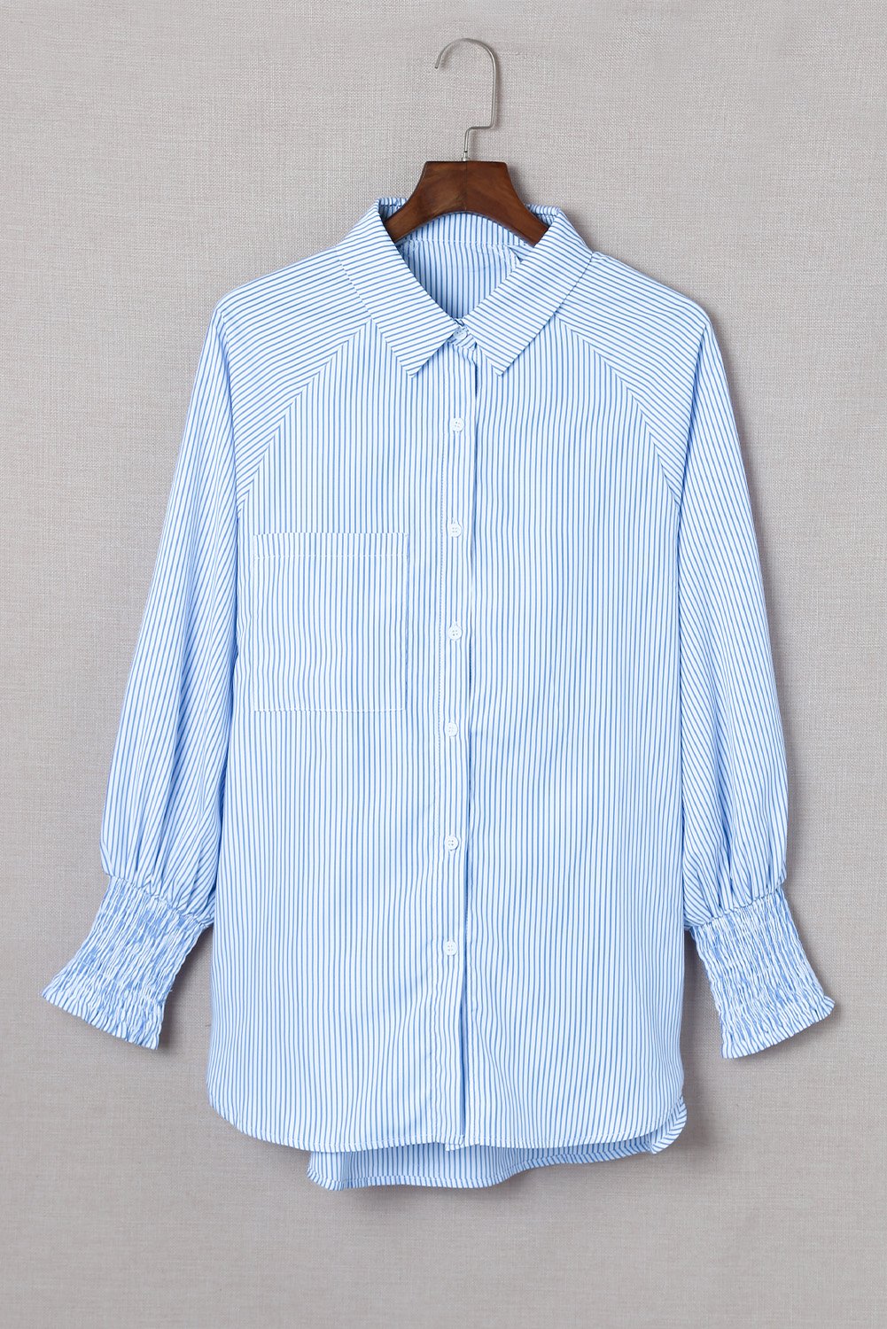 Chemise Mi-Longue Avec Col À Revers Rayé Et Manches Oversize Resserées Pour Femme | Idéale Pour Le Printemps Et L’Été