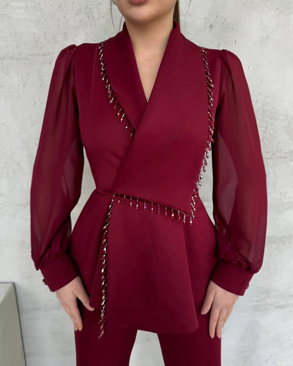 Ensemble Deux Pièces avec Blazer Drapé et Pantalon Droit pour Femme | Idéal pour les Événements Professionnels
