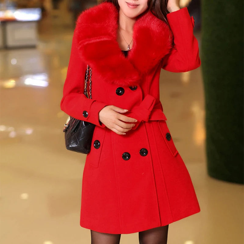 Manteau d’Hiver Long avec Col Contrasté pour Femmes | Idéal pour la Saison Froide
