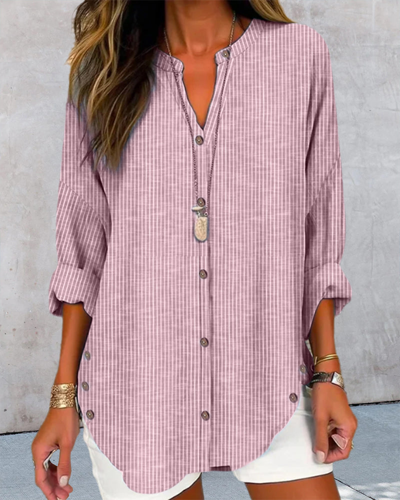 Chemise Longue à Rayures avec Boutons Latéraux pour Femme | Idéale pour un Usage Quotidien