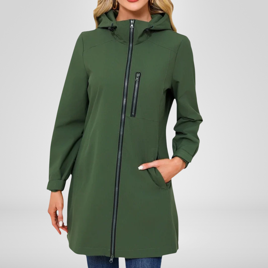 Veste Longue à Capuche avec Protection Contre les Intempéries pour Femme | Idéale pour la Mi-Saison et les Journées de Pluie