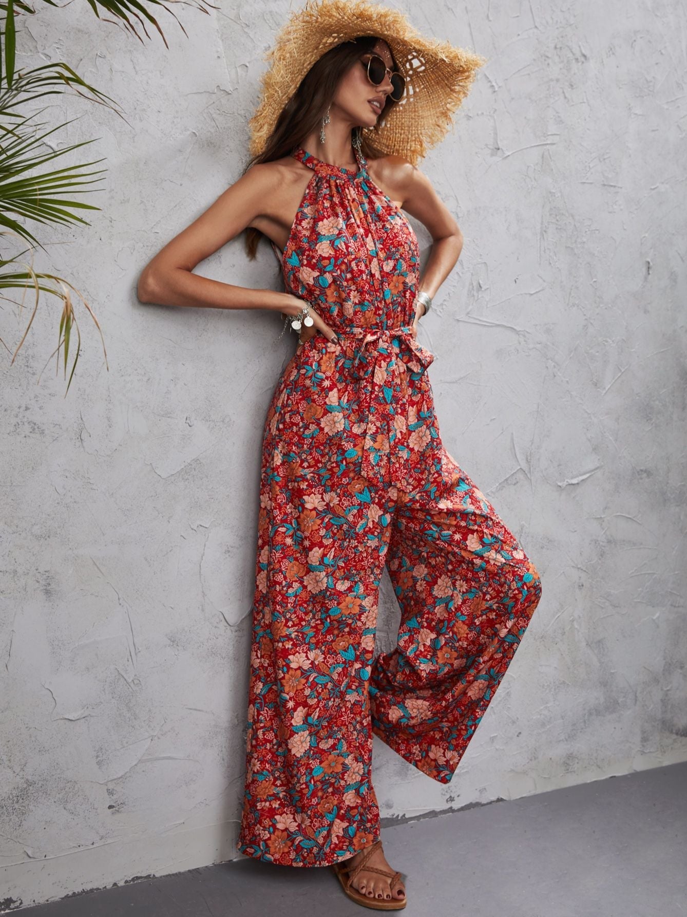 Combinaison Fleurie Avec Col Halter Pour Femme | Idéal Pour Sorties Et Usage Quotidien