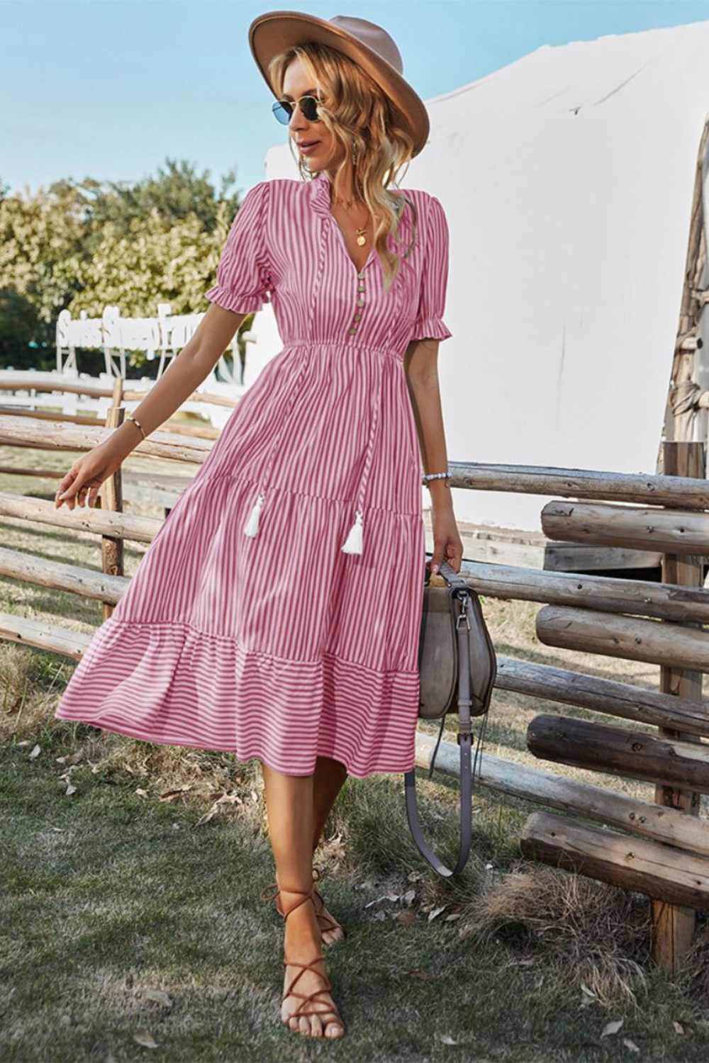 Robe Mi-Longue avec Détail à Nouer pour Femmes | Idéale pour l’Été Ask ChatGPT