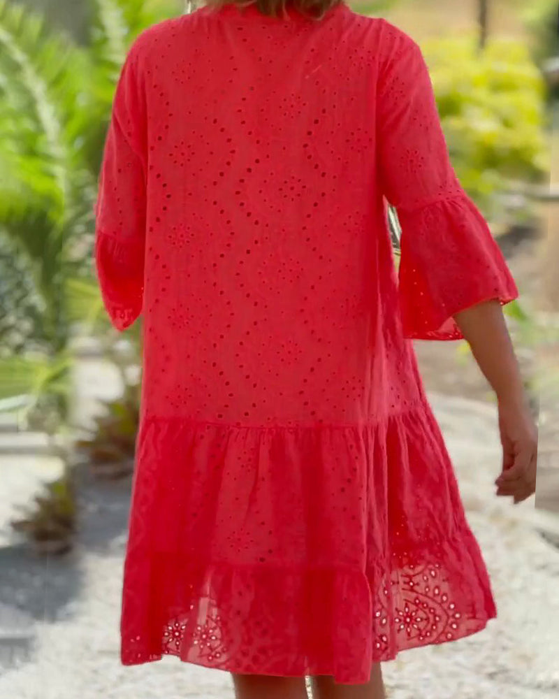 Robe d'Été avec Col en V et Manches Évasées pour Femme | Idéale pour la Saison Chaude        Ask ChatGPT