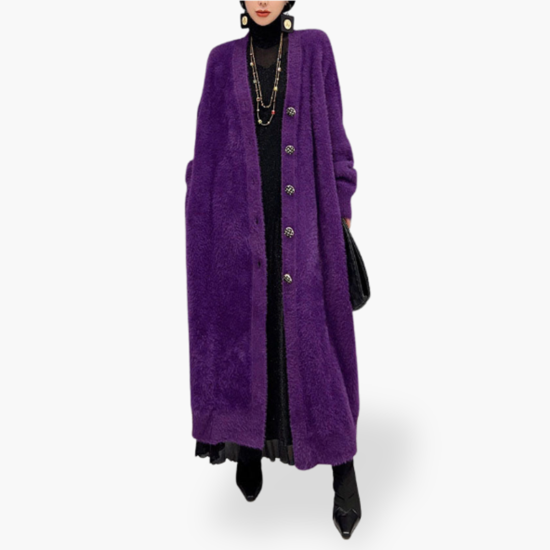 Cardigan Long à Col en V avec Boutons pour Femme déal pour l’Automne et l’Hiver
