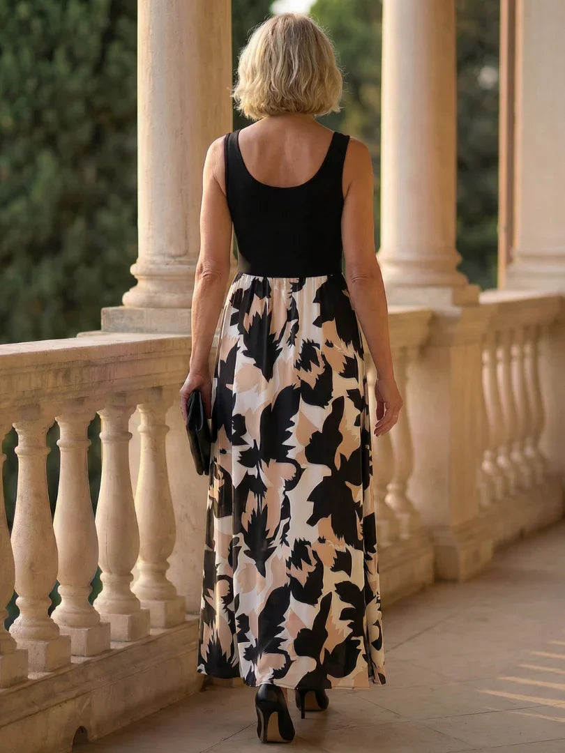 Robe maxi bicolore à motif floral pour femmes