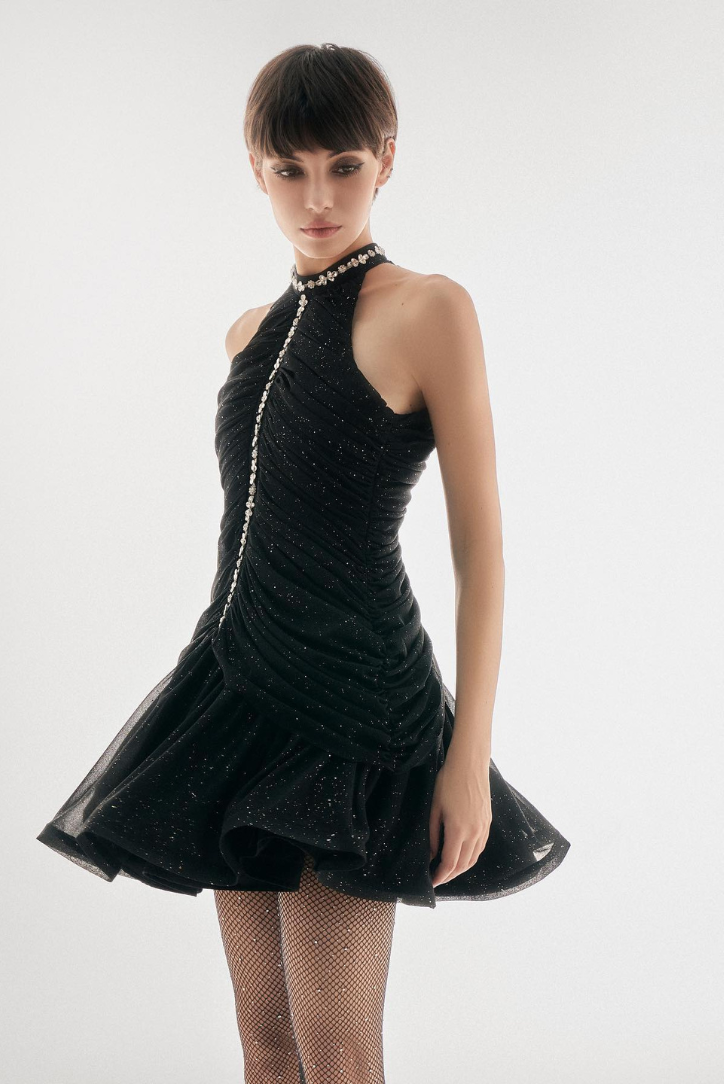 Robe Mini avec Détails en Cristaux pour Femme | Idéale pour les Soirées Festives