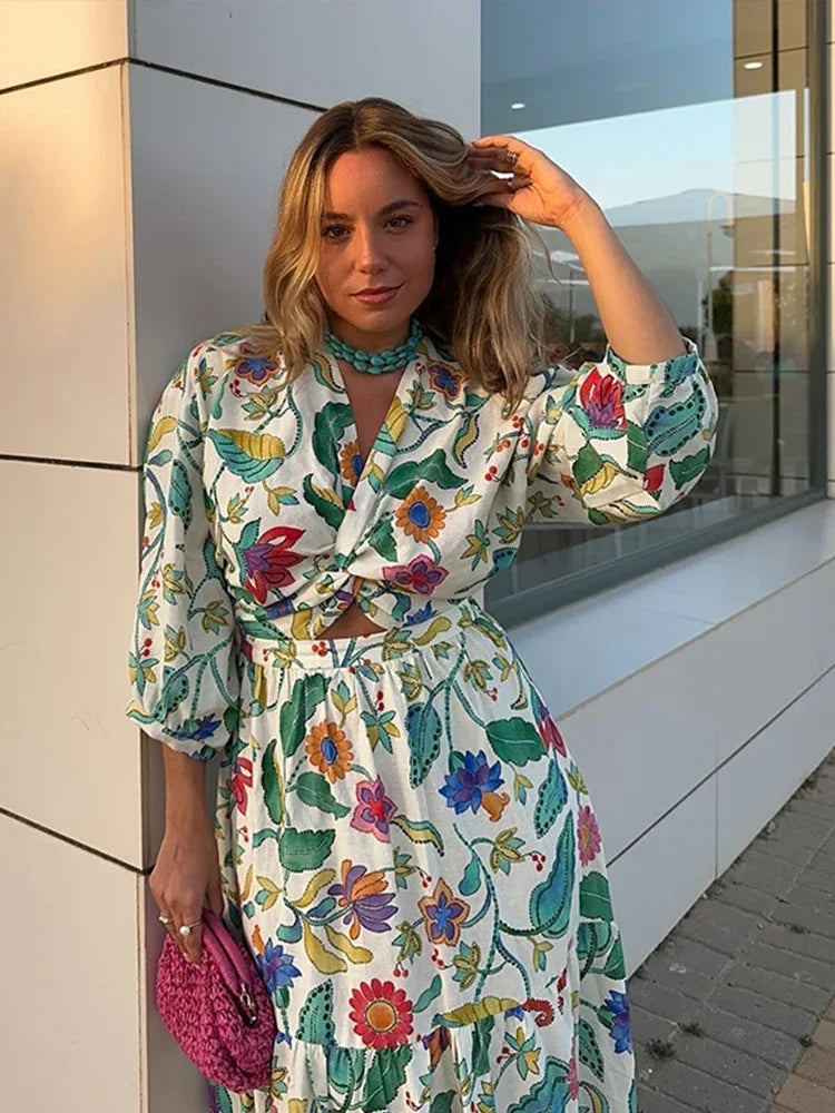 Robe Longue à Motif Floral avec Manches Bouffantes pour Femmes | Idéale pour les Journées en Extérieur