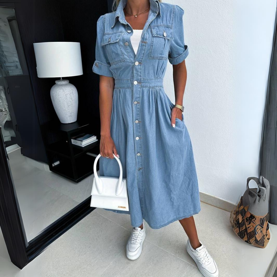 Robe à Manches Courtes avec Boutons pour Femmes | Idéale pour Tenues Décontractées ou Formelles