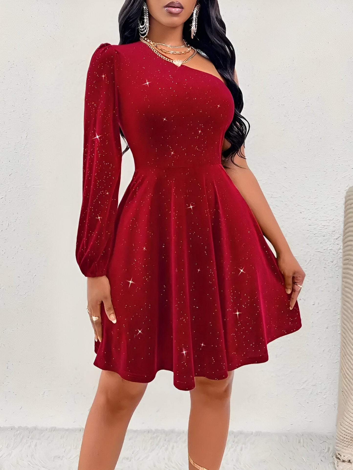 Robe Asymétrique À Une Épaule avec Volants pour Femme | Idéale pour Les Occasions Et Les Événements