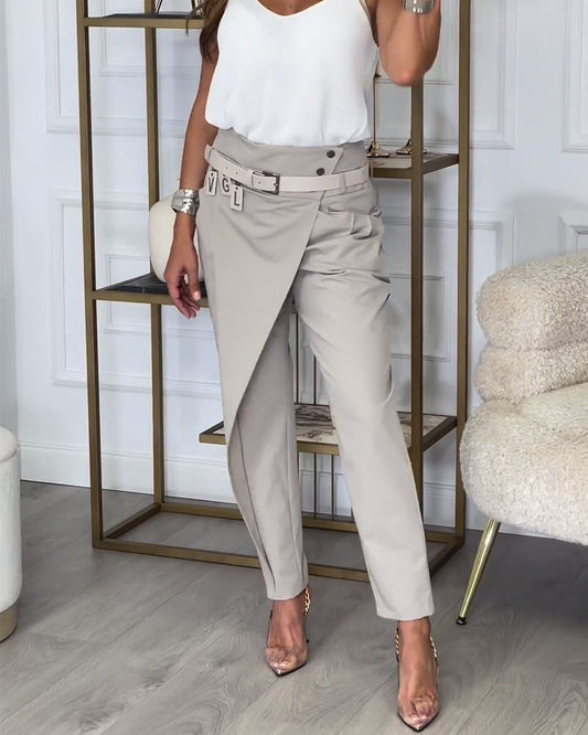Pantalon Patchwork avec Ceinture pour Femme | Idéal pour Toutes les Saisons