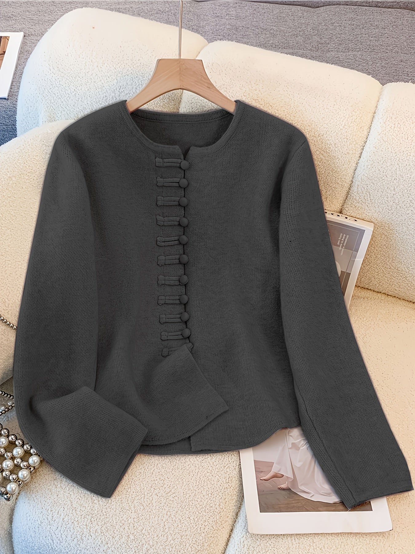 Ensemble Deux Pièces avec Cardigan à Manches Longues et Jupe Mi-Longue Taille Élastique pour Femme | Idéal pour Automne et Hiver