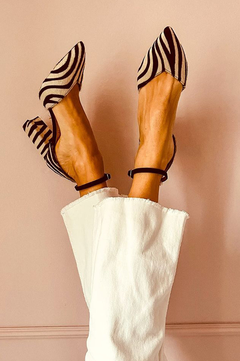 Sandales à Talon Moyen avec Bride Cheville et Motif Zèbre pour Femmes | Idéal pour l’Été