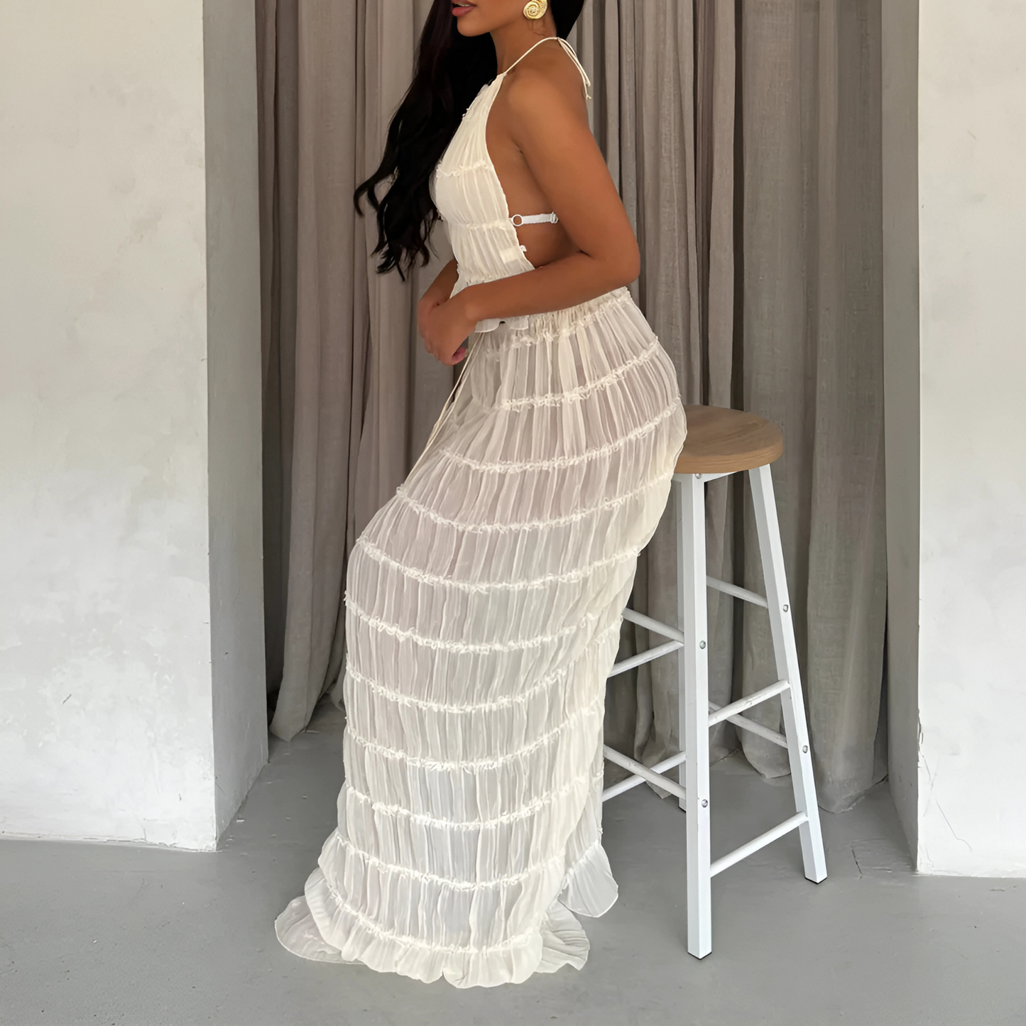 Ensemble Deux Pièces avec Haut Halter et Jupe Longue pour Femme | Idéal pour l'Été Décontracté