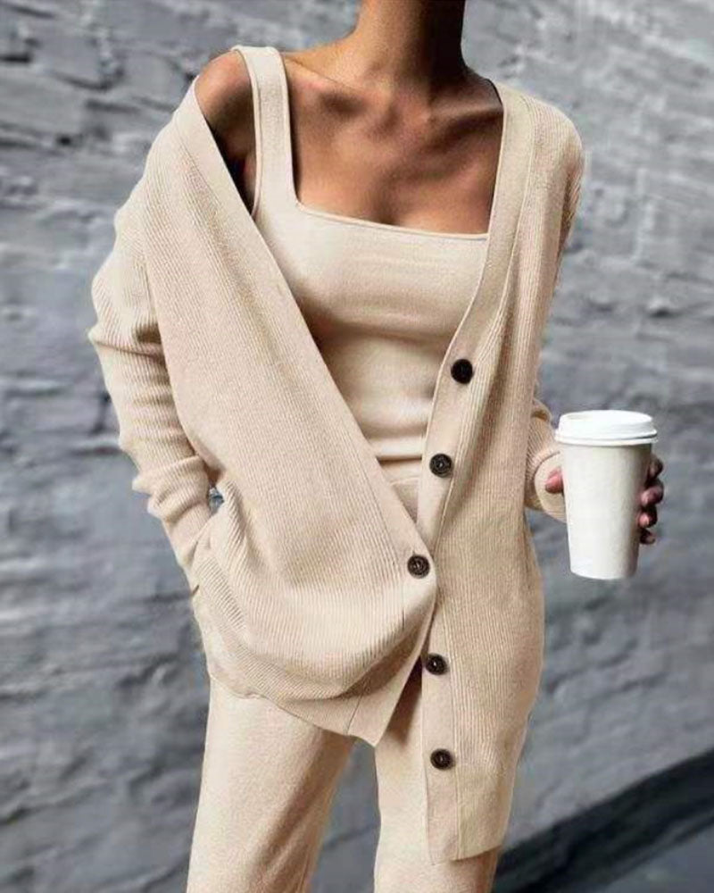 Ensemble Trois Pièces Débardeur, Cardigan et Pantalon Large pour Femme | Idéal pour le Quotidien