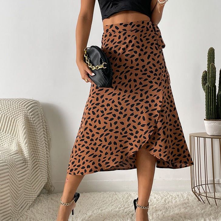 Jupe Midi Taille Haute À Imprimé Animalier Avec Oversize Et Volants Pour Femme | Idéale Pour Le Quotidien Et Les Sorties Planifiées