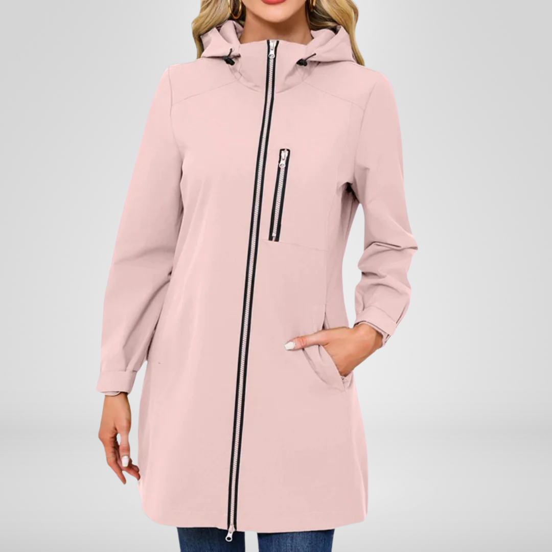Veste Longue à Capuche avec Protection Contre les Intempéries pour Femme | Idéale pour la Mi-Saison et les Journées de Pluie