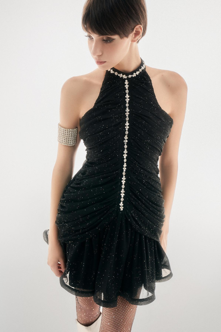 Robe Mini avec Détails en Cristaux pour Femme | Idéale pour les Soirées Festives