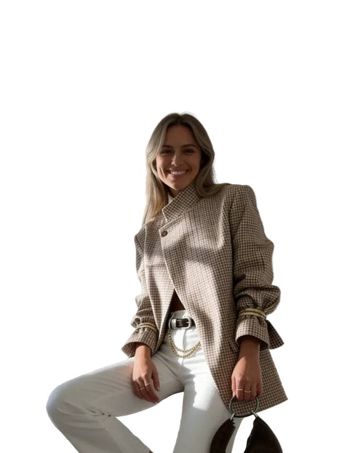 Blazer à Motif Carreaux avec Fermeture Asymétrique pour Femme | Idéal pour Travail et Occasions Quotidiennes