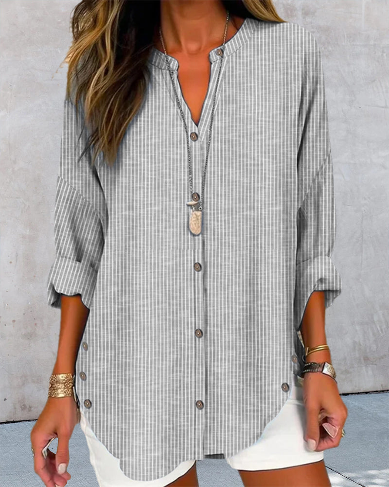 Chemise Longue à Rayures avec Boutons Latéraux pour Femme | Idéale pour un Usage Quotidien