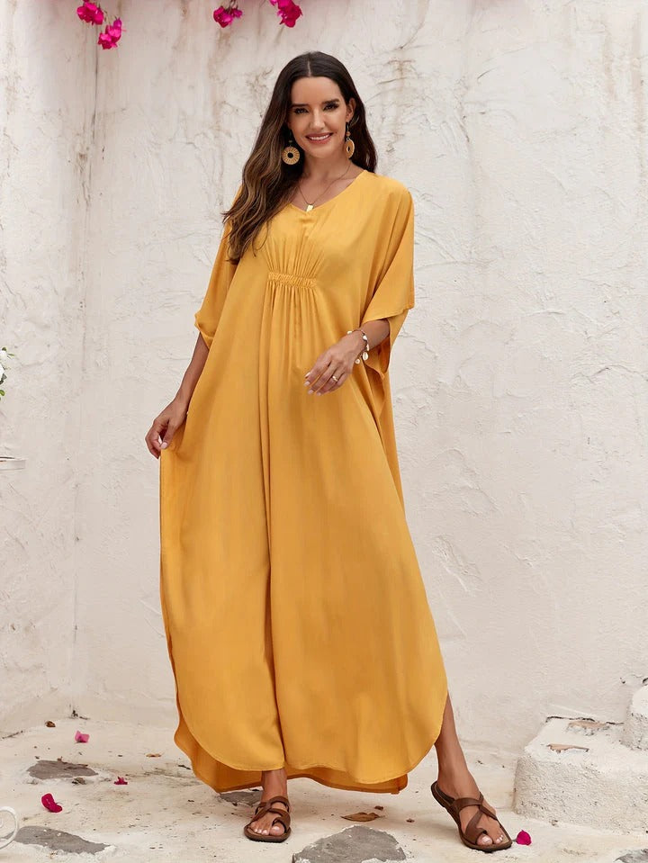 Robe Maxi Kaftan Blanche pour Femme | Idéale pour l'Été
