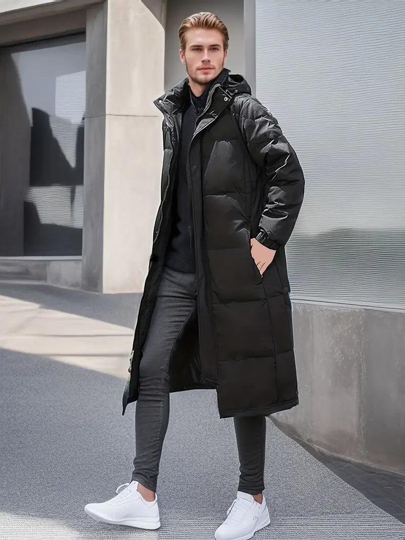 Manteau Long avec Capuche et Fermeture Zippée pour Hommes | Idéal pour l’Hiver