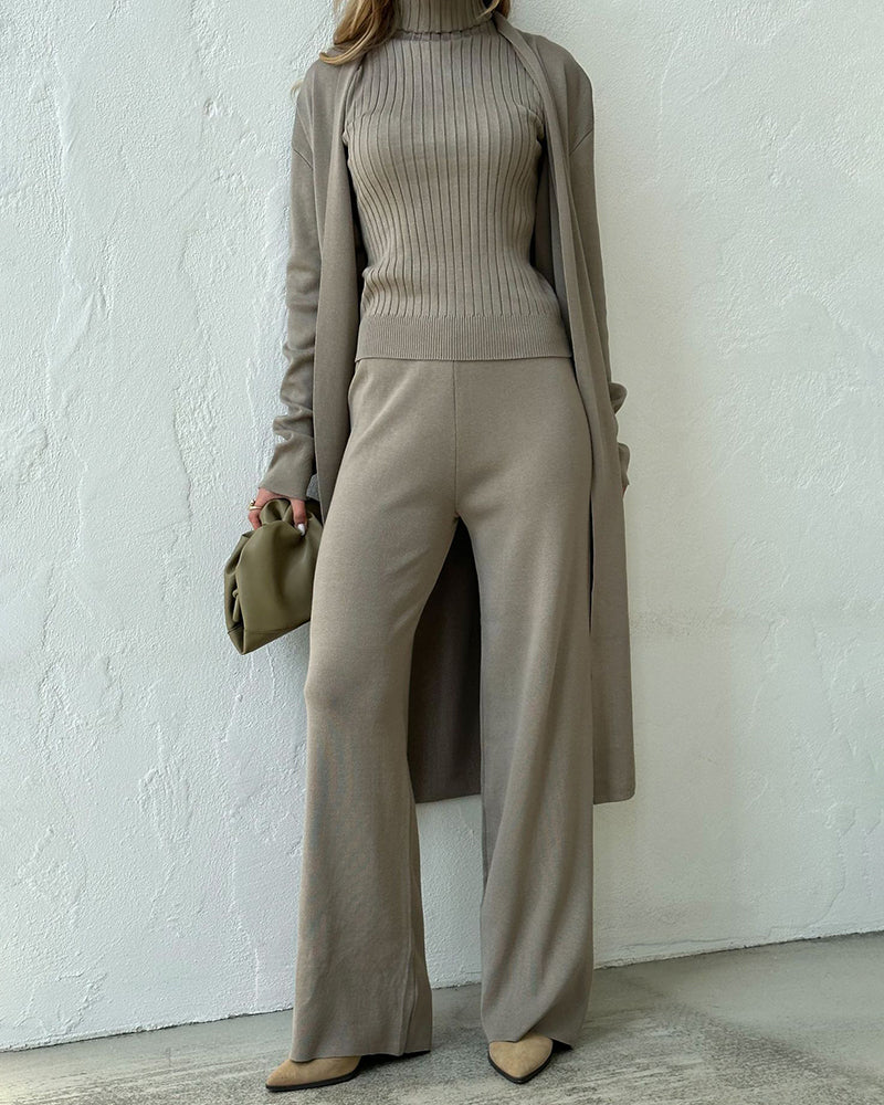 Ensemble Trois Pièces avec Top, Pantalon et Long Manteau pour Femmes | Idéal pour le Travail et les Occasions Formelles