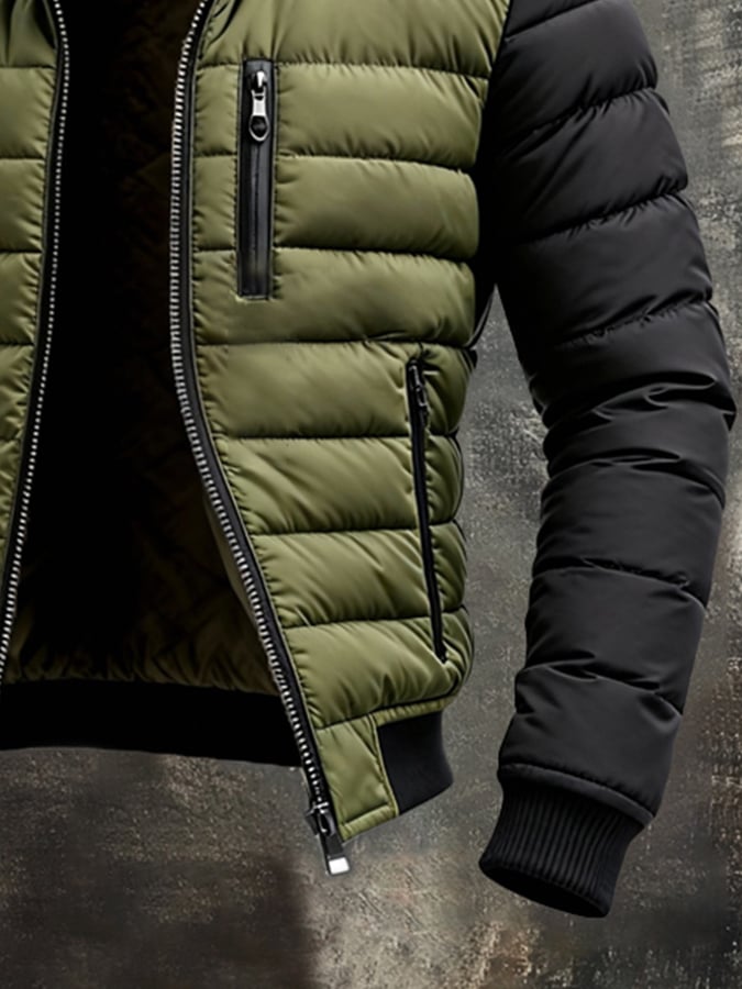 Veste Matelassée Avec Zip Frontal Et Manches Contrastées Pour Homme | Idéale Pour La Saison Froide