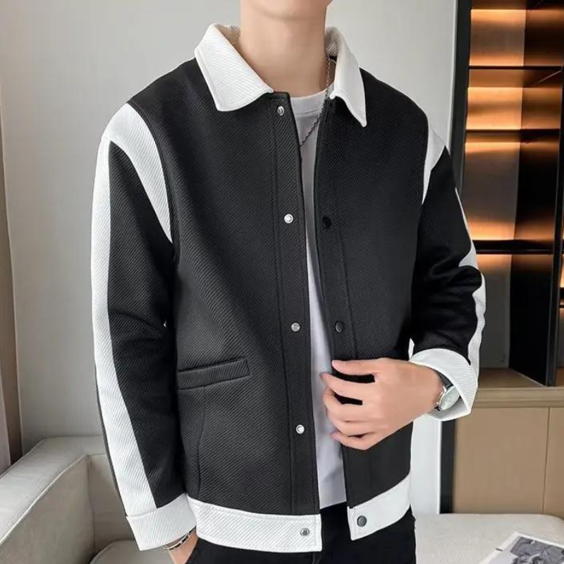Veste Patchwork avec Col Classique et Fermeture à Pression pour Homme | Idéale pour un Usage Quotidien et Décontracté