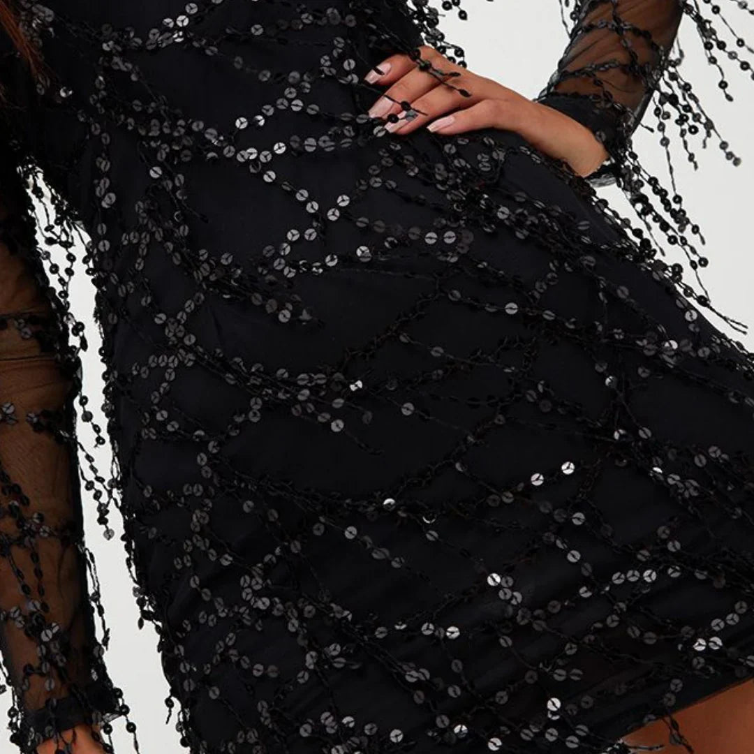 Robe Mini à Paillettes avec Encolure Ronde pour Femmes | Idéale pour les Soirées Festives